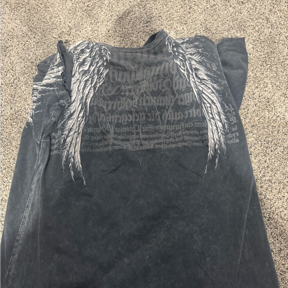 Affliction Black Short Sleeve Tee with Gray Wing Design